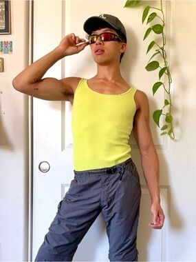 Y2K Highlighter Yellow Ribbed Cotton Tank Top